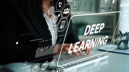 Business professional engaging in deep learning with digital interface and analytics on modern computer screen. Asymptotic smart data analytic. - Powered by Adobe