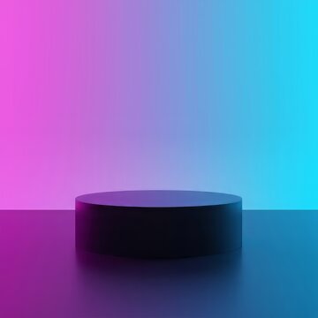 Black podium for product display with blue and purple background for presentation