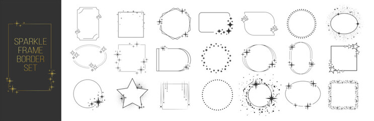 Modern minimalist aesthetic frames and line elements, thin star circles and arch shapes, elegant sparkle accents for celestial and luxury design projects on transparent background