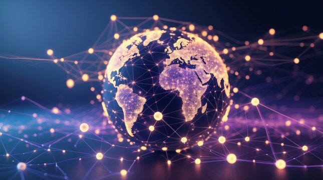 Global network connection concept showing the earth with nodes and connection lines - Powered by Adobe