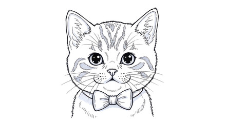 Charming black cat with striking white stripes and a dapper bowtie, ready to bring personality to your designs.