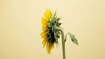 Vivid sunflower blossom against a soft, pale yellow backdrop. Bright yellow petals surround its center - Powered by Adobe