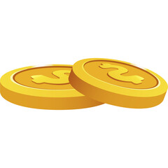 Two Golden Coins Stacked Together Representing Wealth and Financial Success on a Transparent Background