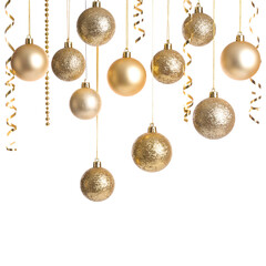 Golden Ornaments: A cluster of elegant gold Christmas ornaments and streamers creates a festive and celebratory atmosphere, perfect for evoking the joyous spirit of the holiday season.