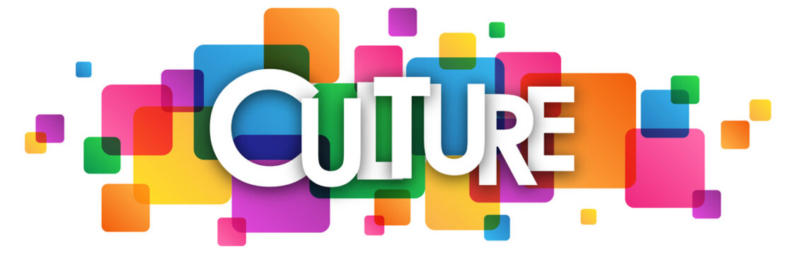 CULTURE white typography banner with colorful squares on transparent background