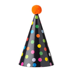 Festive Hat: A colorful party hat, standing tall, topped with an orange pom-pom. Its vibrant design adds a touch of playfulness.