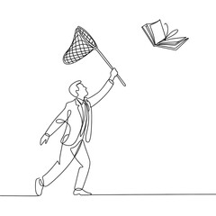 Fototapeta premium A man surrounded by flying books, symbolizing imagination, creativity, and knowledge. The scene represents freedom of thought, education, and the power of learning.