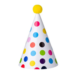 Colorful Party Hat: A vibrant party hat, adorned with a spectrum of polka dots, stands as a cheerful symbol of celebration and festive fun.