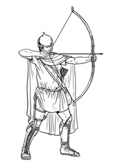 Ancient Greek archer in battle. Historical drawing.
