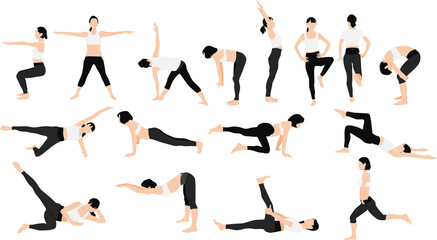 ダイエットする女性のイラスト(ストレッチ)セット