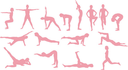 ダイエットする女性のイラスト(ストレッチ)セット