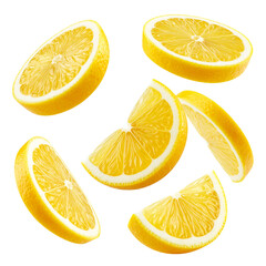 Zesty Lemon Slices: Vividly illuminated, an assortment of freshly sliced lemons showcases their bright zest and juicy segments.