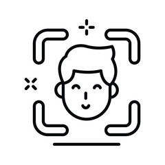 Face recognition outline icon representing identity verification and security.