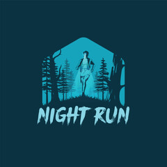 forest night run,trail running illustration image 