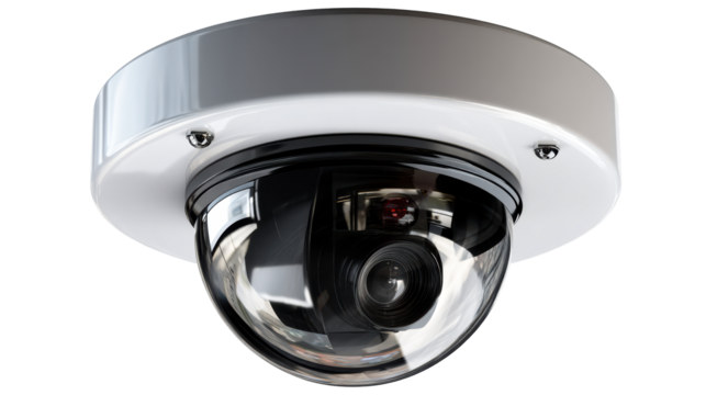 Dome Security Camera with Infrared Light on White Background