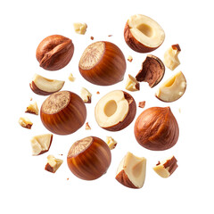 Hazelnut Explosion: A dynamic arrangement of whole and fragmented hazelnuts captures the essence of this delightful snack. revealing their rich texture and earthy tones.
