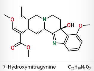 7-Hydroxymitragynine indole alkaloid from kratom. Chemical structure. Vector illustration