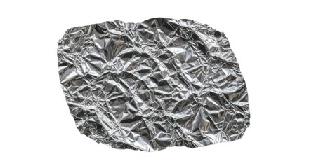 Crumpled Shiny Close Up Aluminum Foil Texture on White Background
