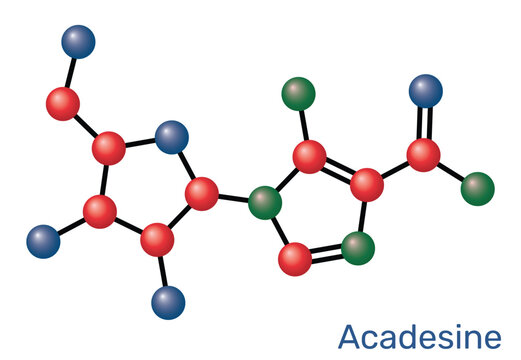 Acadesine, AICA-riboside, AICAR purine nucleoside analog and AMPK activator. Molecular model. Vector Illustration