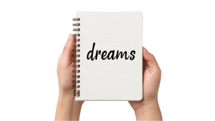 Hands Holding Notepad with 'Dreams' Written on It