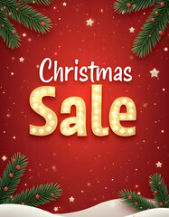 Christmas sale banner with christmas tree and decorations