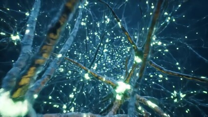 Abstract representation of neural network activity with glowing synapses and intricate connections symbolizing artificial intelligence machine learning and complex data processing within a digital br. - Powered by Adobe