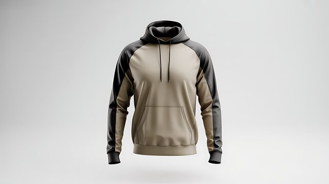 Hoodie mockup with black sleeves and beige body featuring a kangaroo pocket ideal for fashion and apparel product presentations