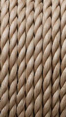 Vertical banner, wallpaper for social media of thick, braided rope. The rope is composed of multiple strands tightly woven together, creating a uniform and textured pattern. The strands light beige