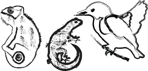 Vector illustration sketch of lion and dog cartoon animal characters