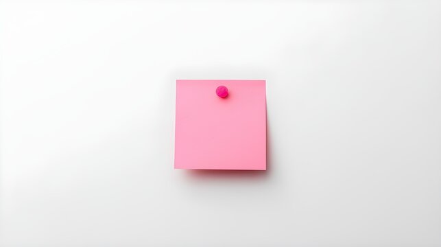 Minimal pink post-it note on white background – isolated sticky note for office, reminder, organization