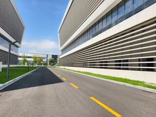 empty road with modern office building
