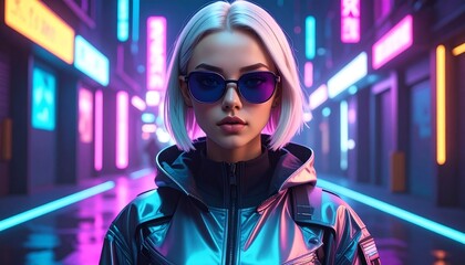 Cyberpunk Girl in Neon City