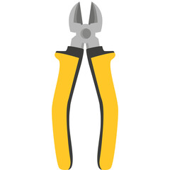 Yellow and Gray Diagonal Cutting Pliers Tool with Black Accents on a White Transparent Background Close Up Studio Shot