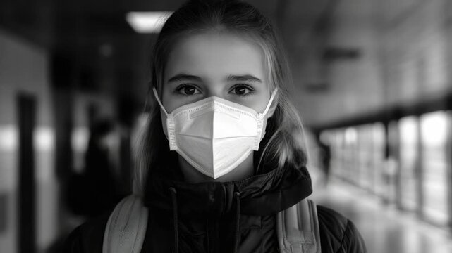A young person wearing a mask, possibly in an educational environment, highlighting the need for safety precautions during times when contagious diseases like COVID-19 are a concern.