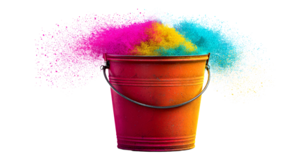 Explosion of Vibrant Powder from Red Bucket