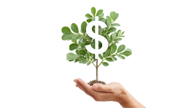 Money Tree Concept: Hand Holding Growing Dollar Plant