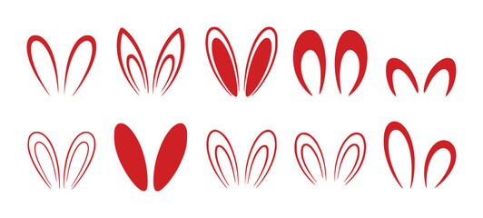 Collection of Red Bunny Ears Illustrations on White Background