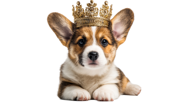 Adorable corgi puppy wearing a golden crown - Powered by Adobe