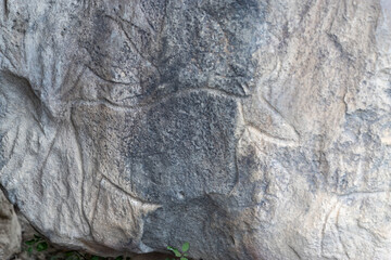 Gobustan, Azerbaijan. Ancient petroglyphs in the rock in the Boyukdash park depict a bull.