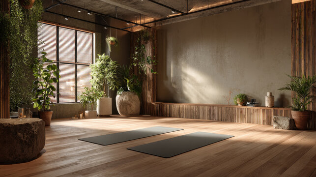Calm yoga studio with natural light