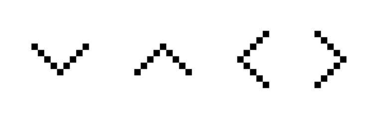 Fototapeta premium Pixel arrow icons, 8bit directional symbols, up down left right arrows, Pixel art, Vector illustration.