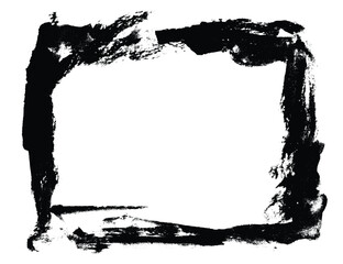 Brush Stroke Frame Design. Black Paint Rectangular Frame. Bold Grunge Brush Frame on White Background