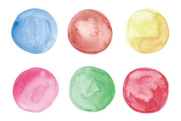 Colorful Watercolor Circles Set Isolated on White Background. Hand Painted Aquarelle Circles