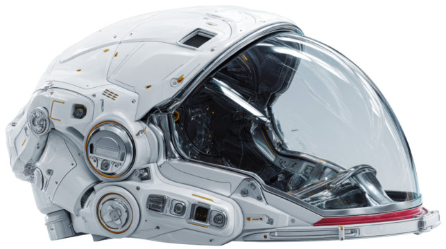 Futuristic White Astronaut Helmet with Clear Visor and Intricate Details