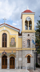 Obraz premium Greek Orthodox Church with Bell Tower and Mosaic Details