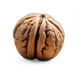 Obraz premium A whole walnut with a textured shell on a white background. Healthy food, snacks and natural ingredients