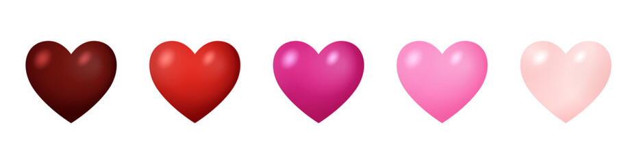 A set of vector hearts. A symbol of love for Valentine's Day and Mother's Day decorations. Vector illustration on an isolated background.