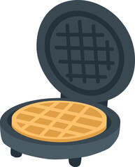 Round waffle maker open with golden waffle