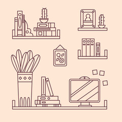 Hand drawn outline illustration of a simple shelf