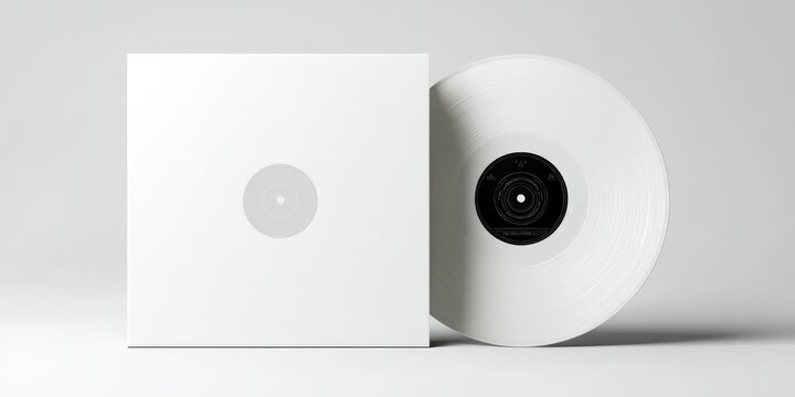 Blank white vinyl record and album cover mockup